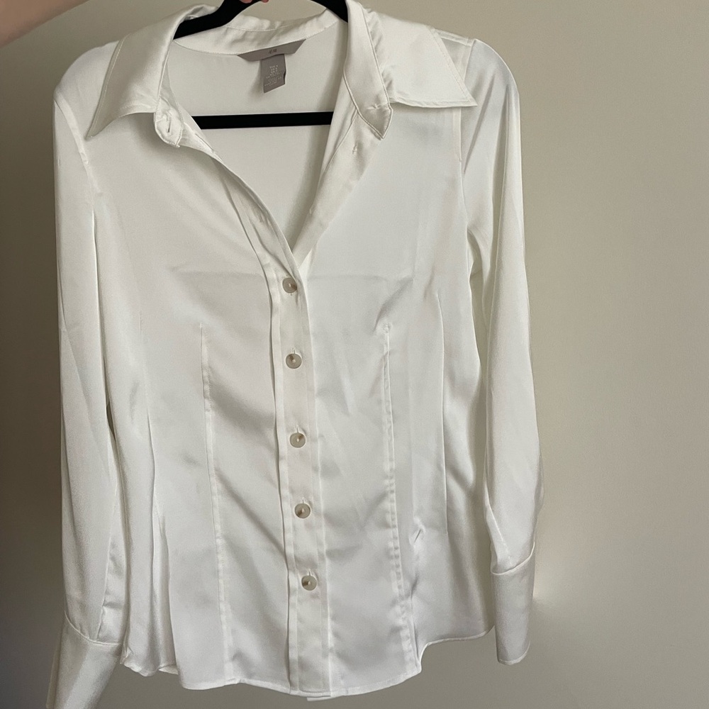 Satin Button Up Top White